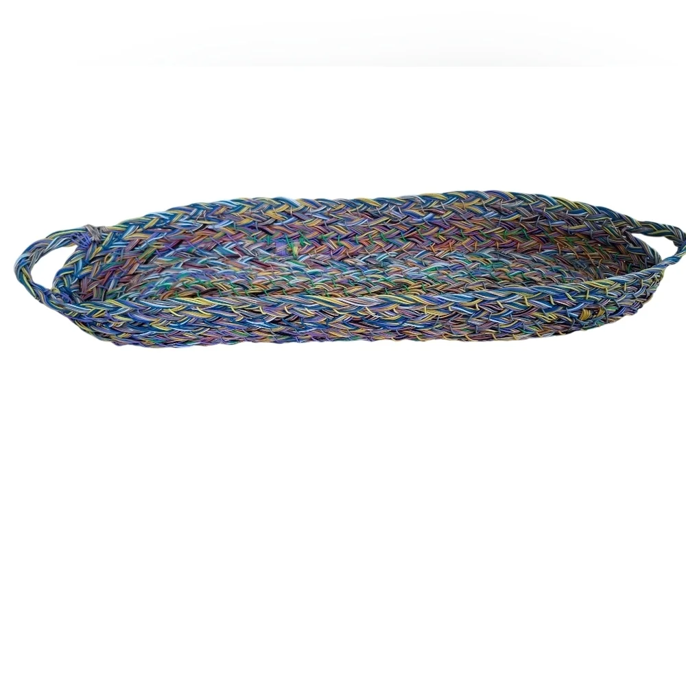 Handwoven Original Multicolor Wire Basket Tray with Handles Boho Basket - Picture 8 of 13